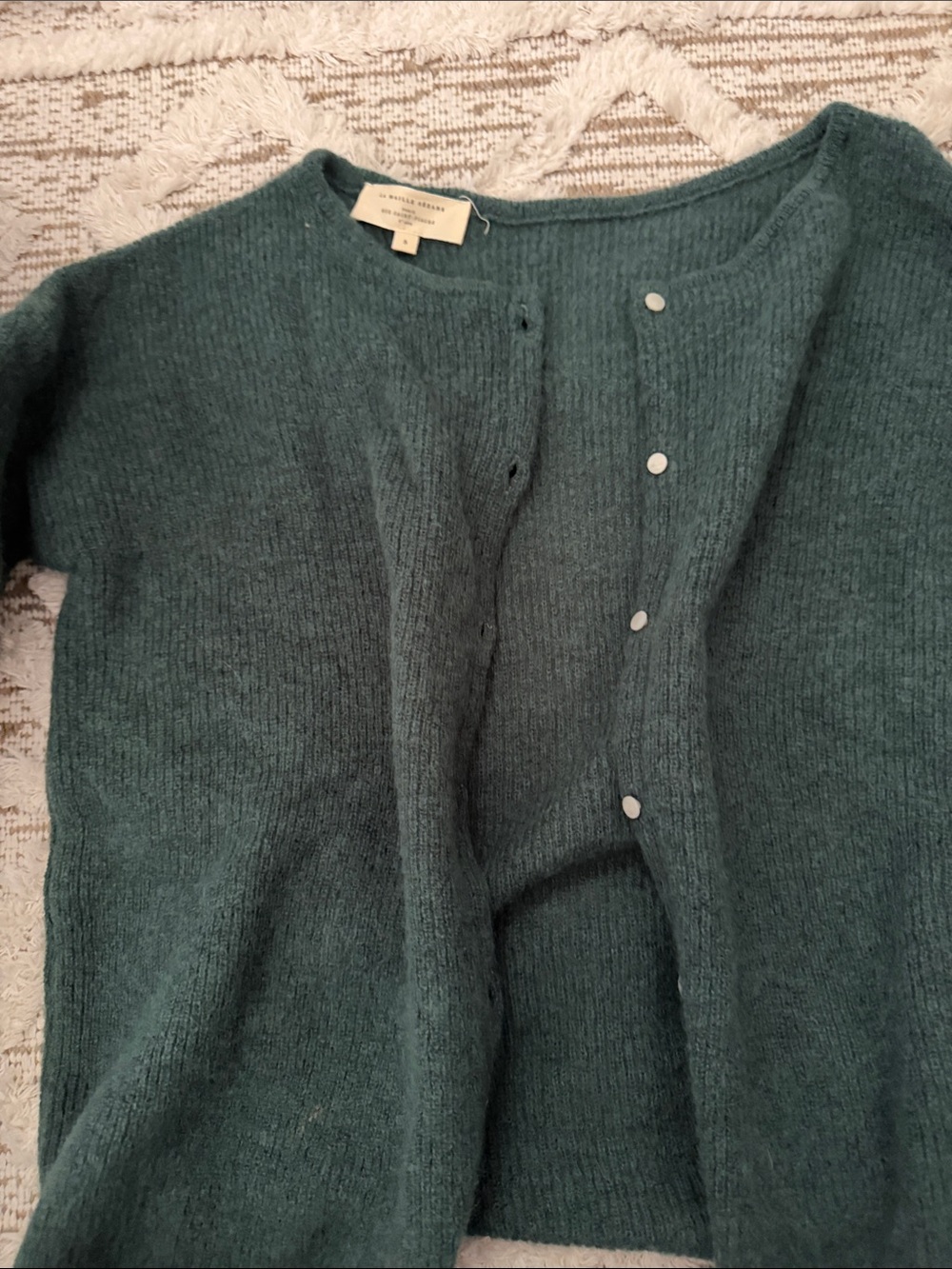 Sezane Forest Green Wool-Blend Button Cardigan